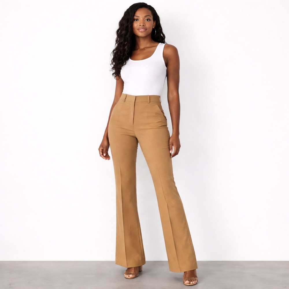Zara Camel Boot Cut High-Waist Pants